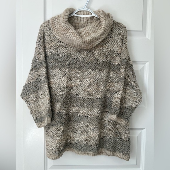 Lucky Brand Wool Blend Cozy Knit Women's Sweater - Gray and Cream - Picture 1 of 8